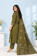 Olive Green Embroidered Cambric Soft Cotton Suit Set