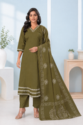 Olive Green Embroidered Cambric Soft Cotton Suit Set