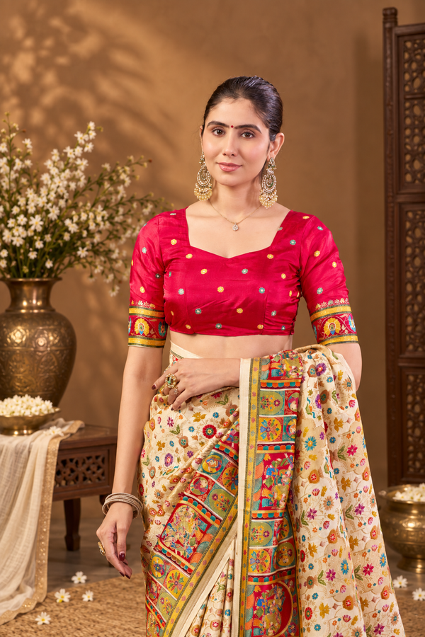 Off White Dola Silk Saree
