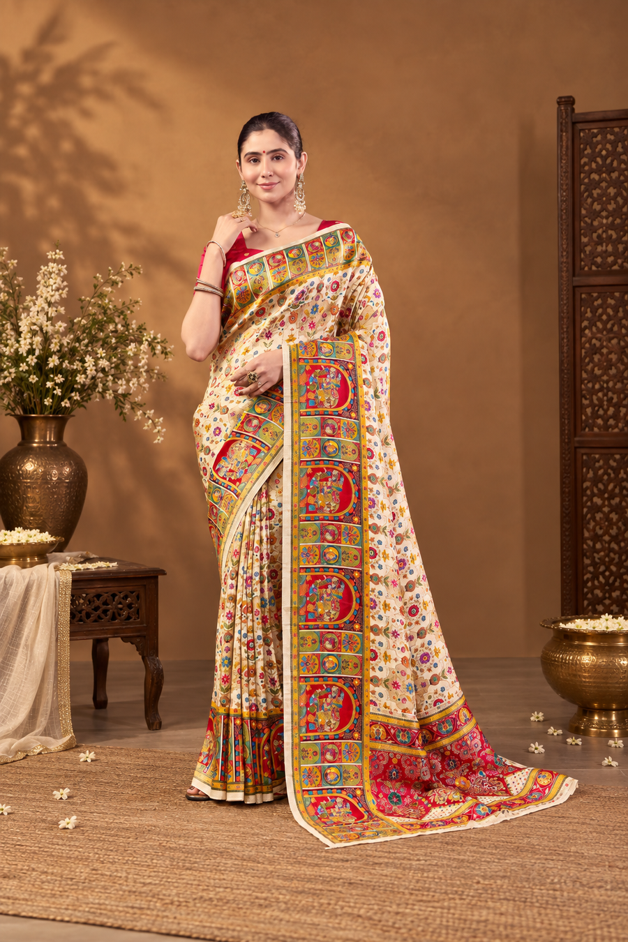 Off White Dola Silk Saree