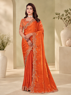 Burnt Orange Fendy Satin Embroidered Saree with Fully Stitched Heavy Sequin Work Blouse