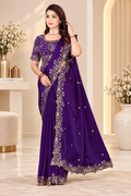Purple Fendy Satin Embroidered Saree with Fully Stitched Heavy Sequin Work Blouse