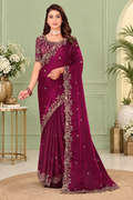 Deep Burgundy Fendy Satin Embroidered Saree with Fully Stitched Heavy Sequin Work