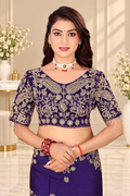 Navy Blue Pure Soft Rangoli Silk C-Pallu Saree with Stitched Blouse
