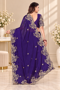 Navy Blue Pure Soft Rangoli Silk C-Pallu Saree with Stitched Blouse