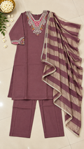 Dusty Rose Milano Glass Fabric Embroidered Suit With Dupatta