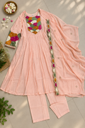Peach Soft Mull Chanderi 22 Kali Anarkali Suit With Dupatta