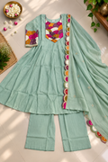 Mint Green Soft Mull Chanderi 22 Kali Anarkali Suit With Dupatta