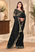 Black Fendy Satin Embroidered Saree with Fully Stitched Heavy Sequin Work Blouse