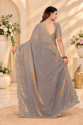 Smoky Grey Fendy Satin Embroidered Saree with Fully Stitched Heavy Sequin Work