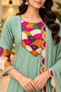 Mint Green Soft Mull Chanderi 22 Kali Anarkali Suit With Dupatta