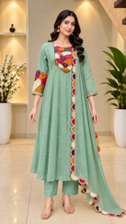 Mint Green Soft Mull Chanderi 22 Kali Anarkali Suit With Dupatta