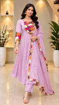 Lavender Soft Mull Chanderi 22 Kali Anarkali Suit With Dupatta