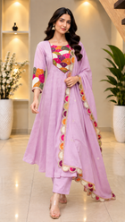 Lavender Soft Mull Chanderi 22 Kali Anarkali Suit With Dupatta