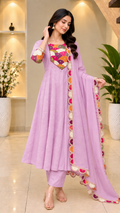 Lavender Soft Mull Chanderi 22 Kali Anarkali Suit With Dupatta