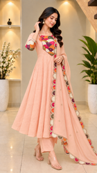 Peach Soft Mull Chanderi 22 Kali Anarkali Suit With Dupatta
