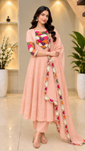 Peach Soft Mull Chanderi 22 Kali Anarkali Suit With Dupatta