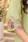 Pista Green Milano Glass Fabric Embroidered Suit With Dupatta