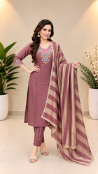 Dusty Rose Milano Glass Fabric Embroidered Suit With Dupatta
