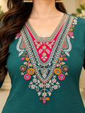 Teal Milano Glass Fabric Embroidered Suit With Dupatta