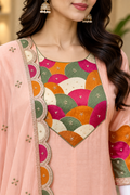 Peach Soft Mull Chanderi 22 Kali Anarkali Suit With Dupatta