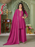Magenta Pink Heavy Roman Silk Flared Tunic Palazzo Set