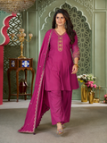 Magenta Pink Heavy Roman Silk Flared Tunic Palazzo Set