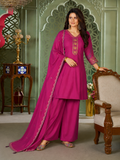 Magenta Pink Heavy Roman Silk Flared Tunic Palazzo Set