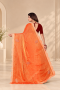 Copper Orange Swarovski Work Satin Silk Saree with Maroon Velvet Blouse