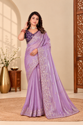 Lavender Fandy Silk Saree with Dark Purple Embroidered Blouse