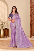 Lavender Fandy Silk Saree with Dark Purple Embroidered Blouse