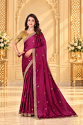 Rani Pink Rangoli Silk Saree with Mustard Gold Embroidered Blouse