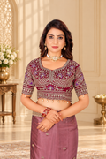 Dusty Mauve Rangoli Silk Saree with Embroidered Blouse