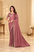 Dusty Mauve Rangoli Silk Saree with Embroidered Blouse