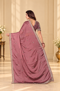 Dusty Mauve Rangoli Silk Saree with Embroidered Blouse