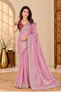 Dusty Pink Fandy Silk Saree with Maroon Embroidered Blouse