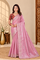 Dusty Pink Fandy Silk Saree with Maroon Embroidered Blouse