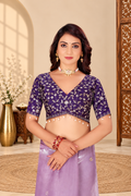 Lavender Fandy Silk Saree with Dark Purple Embroidered Blouse