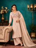 Soft Beige Elegance – Roman Silk Two Tone Embroidered Suit