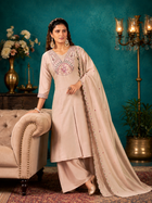 Soft Beige Elegance – Roman Silk Two Tone Embroidered Suit