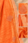 Copper Orange Swarovski Work Satin Silk Saree with Maroon Velvet Blouse