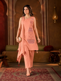 Peach Asymmetric Kutchi Bharat Kurta Pant Set