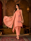 Peach Asymmetric Kutchi Bharat Kurta Pant Set