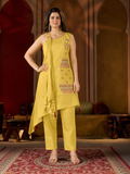 Yellow Asymmetric Kutchi Bharat Kurta Pant Set