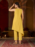 Yellow Asymmetric Kutchi Bharat Kurta Pant Set