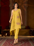 Yellow Asymmetric Kutchi Bharat Kurta Pant Set