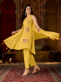 Yellow Asymmetric Kutchi Bharat Kurta Pant Set