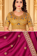 Rani Pink Rangoli Silk Saree with Mustard Gold Embroidered Blouse