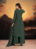Forest Green Anarkali-Style Short Kurta Sharara Set with Floral Embroidered Yoke