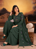 Forest Green Anarkali-Style Short Kurta Sharara Set with Floral Embroidered Yoke